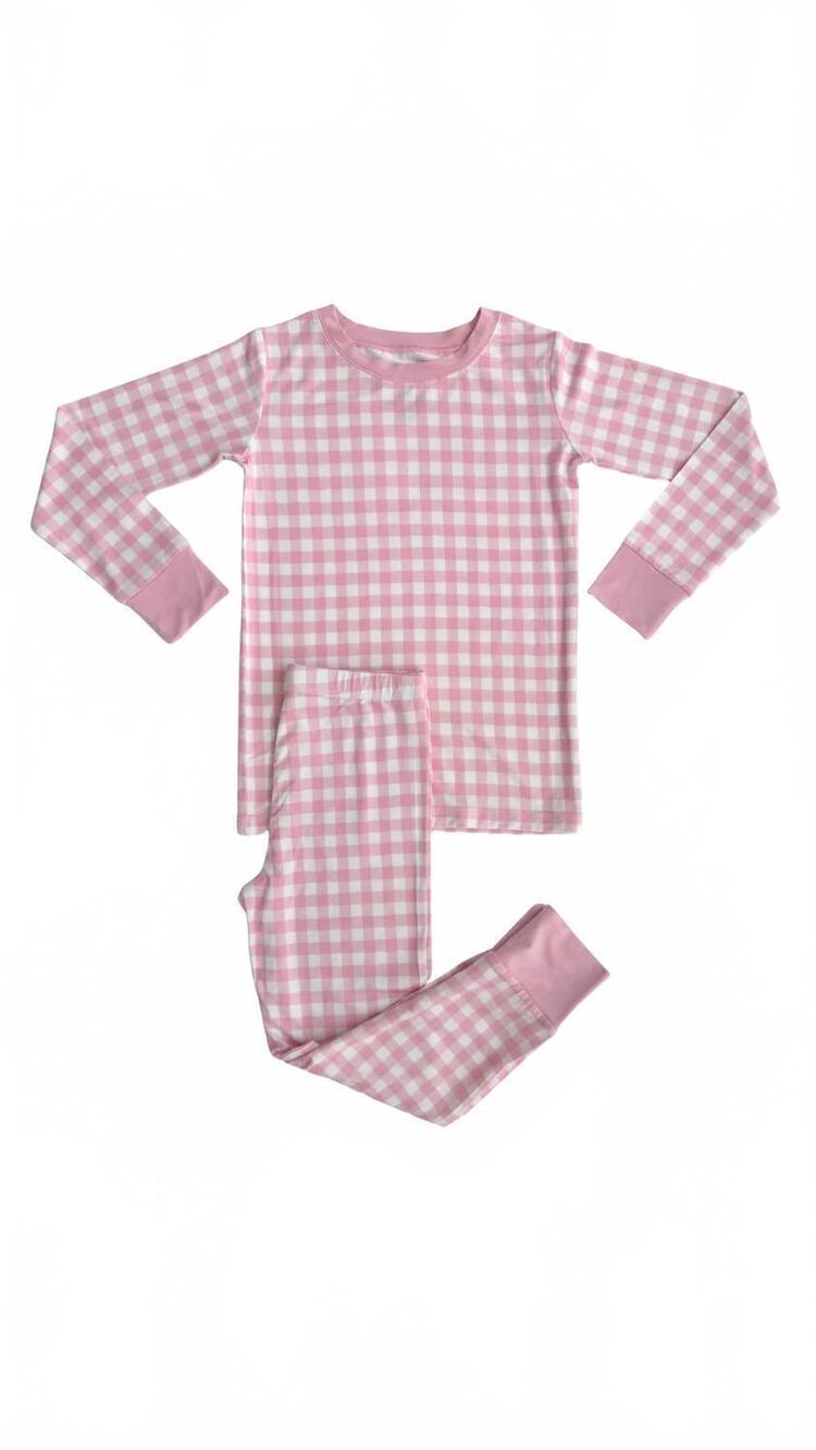 NEW IN MY JAMMERS kids' gingham two piece set in blush